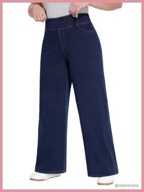Plus Size Wide Leg Jeans 4-Way Stretch Pull On High Waist Tummy Control